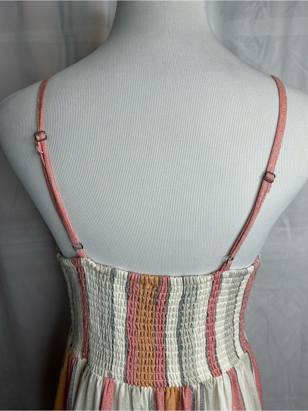 2355 - Japna 100% Cotton Striped Cutout Sundress Button Front Midi Small - Picture 7 of 12